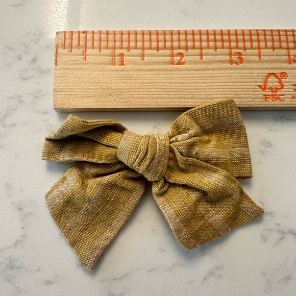 LITTLE POPPY COMPANY 3 fall bows yellow plaid gray brown lil co stripes - Picture 4 of 4